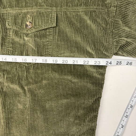 American Eagle Corduroy Cropped Shacket Olive Green Womens Medium Frayed Hem‎ - Picture 8 of 8
